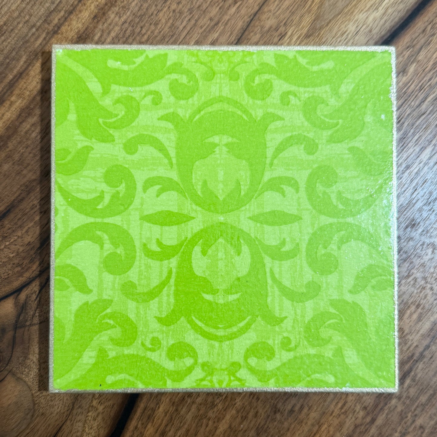 Lime Damask Ceramic Trivet
