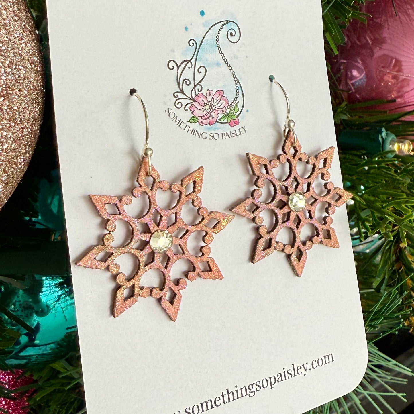 Soft Pink Shimmer Snowflake Earrings #35