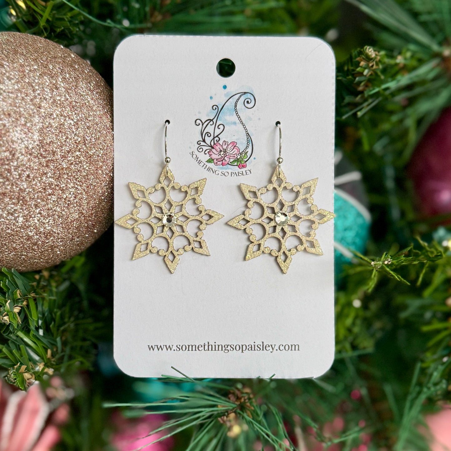 Pearly Glitter Snowflake Earrings #28