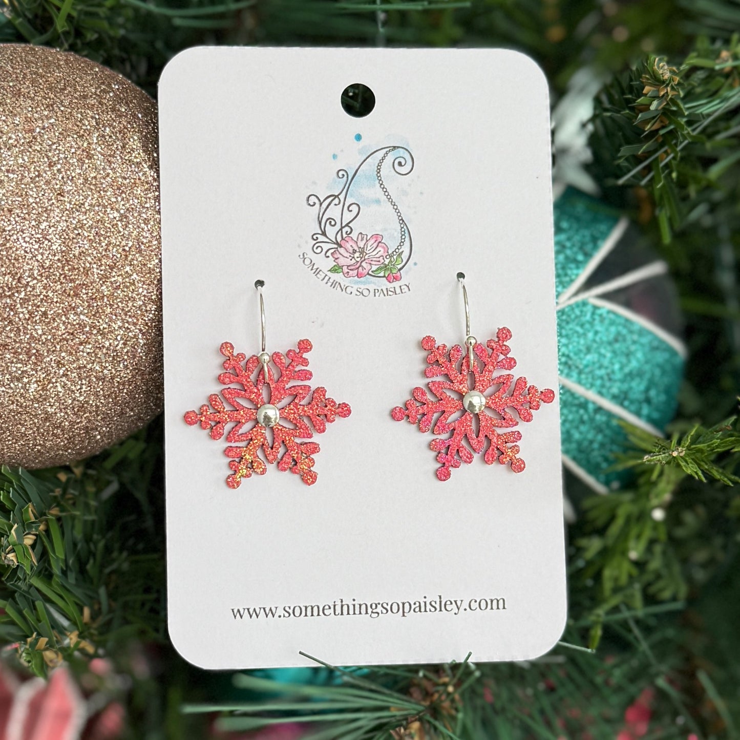 Bright Pink Shimmer Snowflake Earrings #31