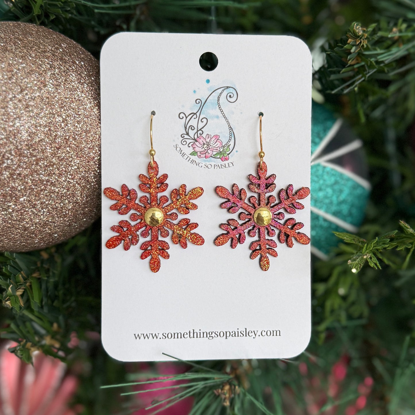 Holly Berry Red Snowflake Earrings #25