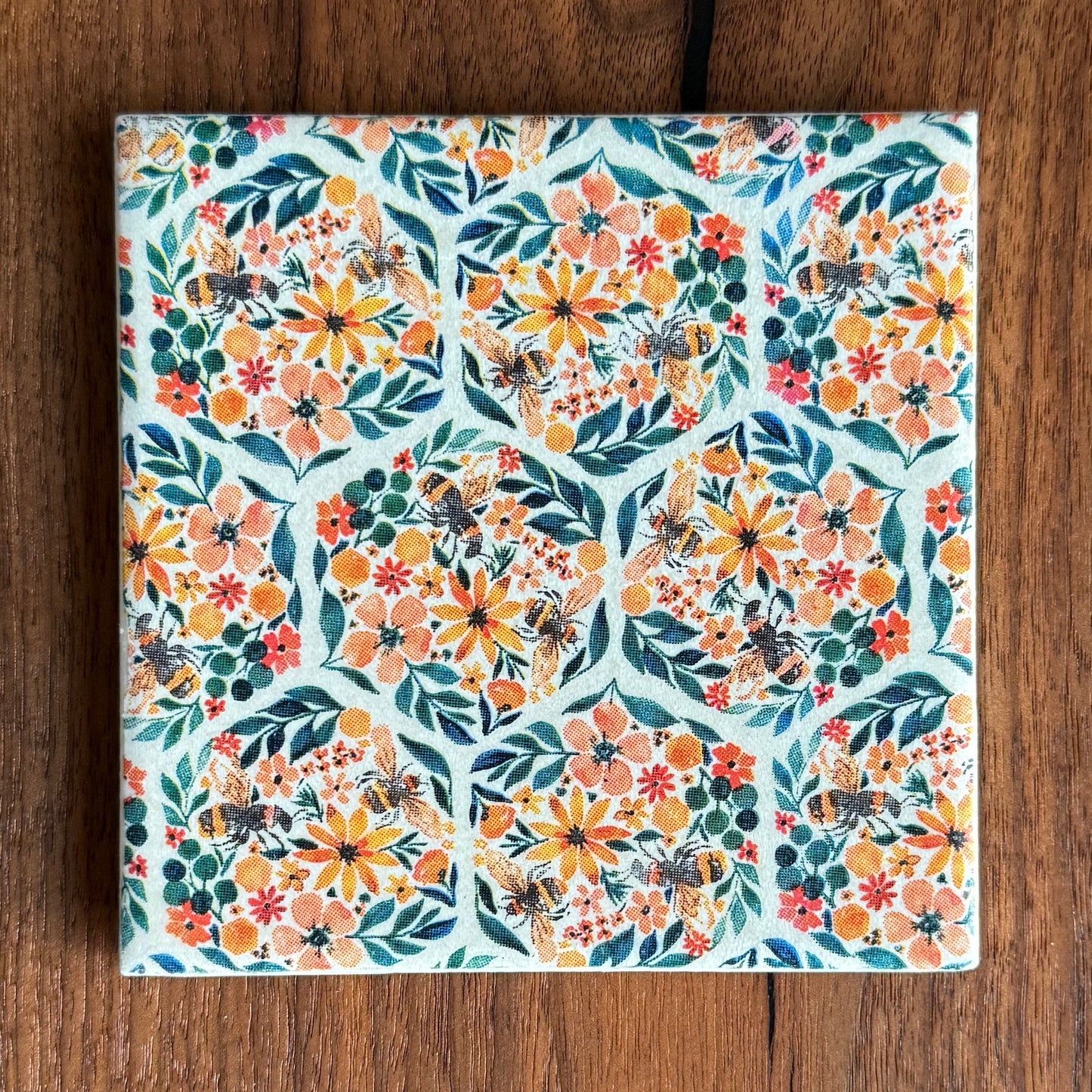 Bees & Blossoms Ceramic Coaster Set