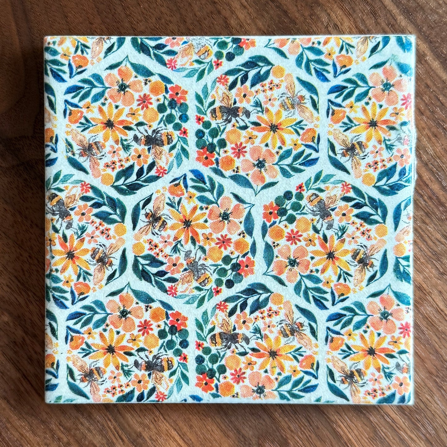 Bees & Blossoms Ceramic Coaster