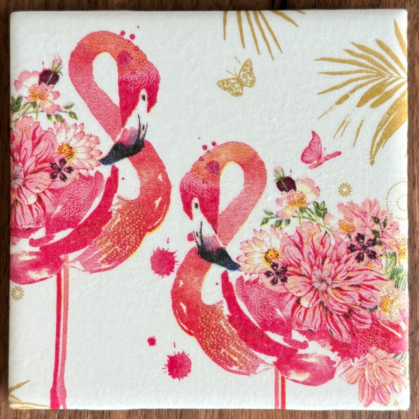 Floral Flamingos Ceramic Coaster Set