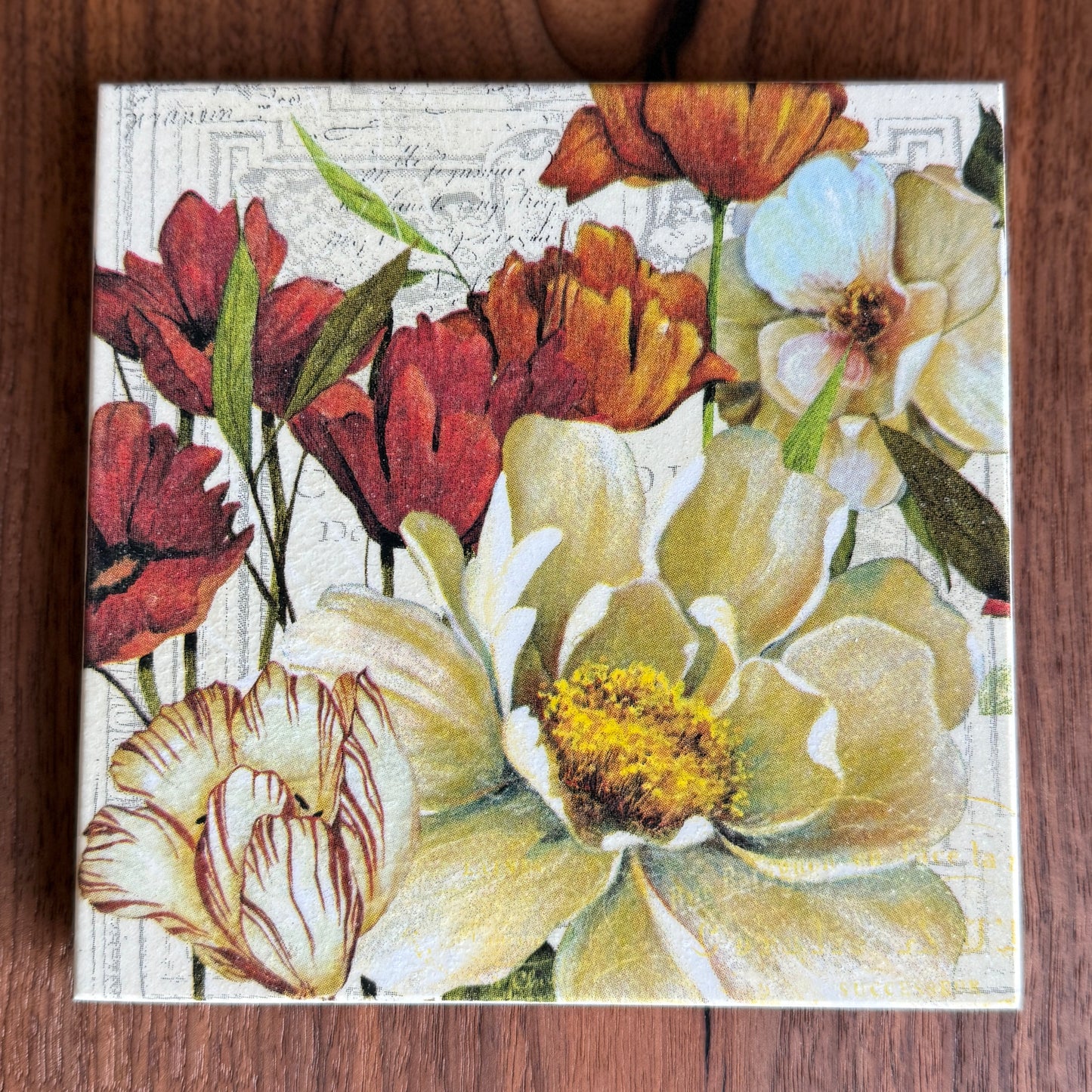 Peony & Tulips Ceramic Trivet