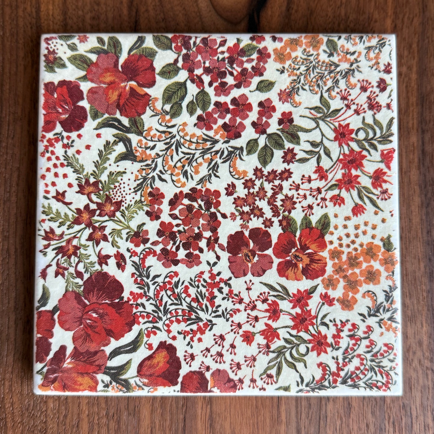 Rustic Warm Floral Ceramic Trivet
