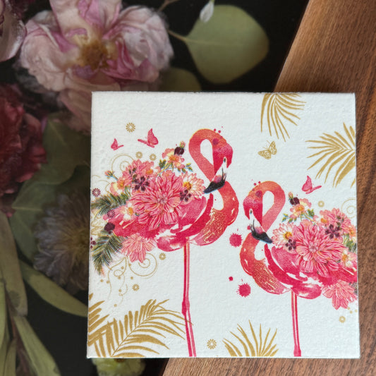 Floral Flamingos Ceramic Trivet