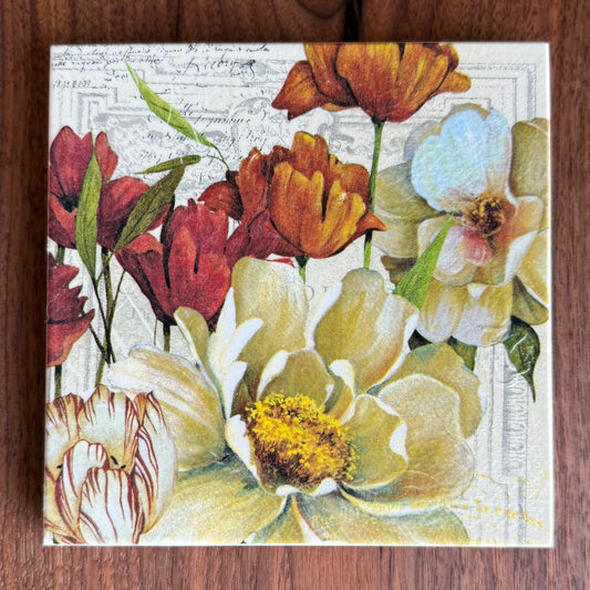 Peony & Tulips Ceramic Trivet
