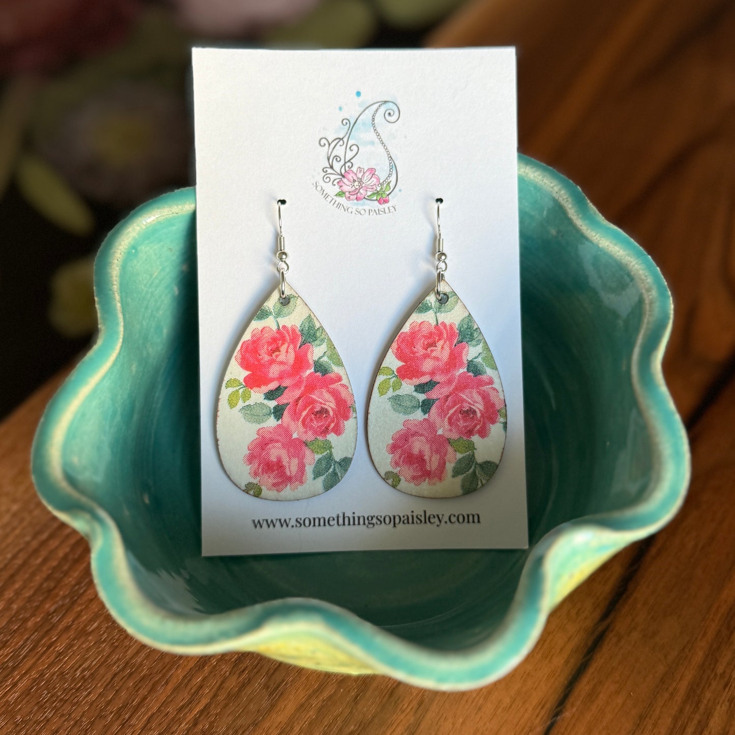 Vintage Rose Teardrop Earrings