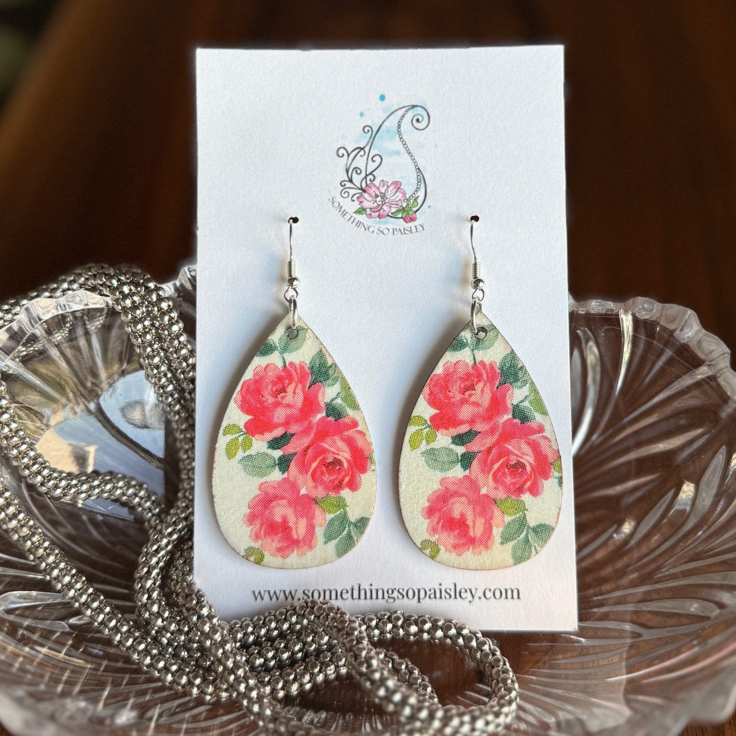 Vintage Rose Teardrop Earrings