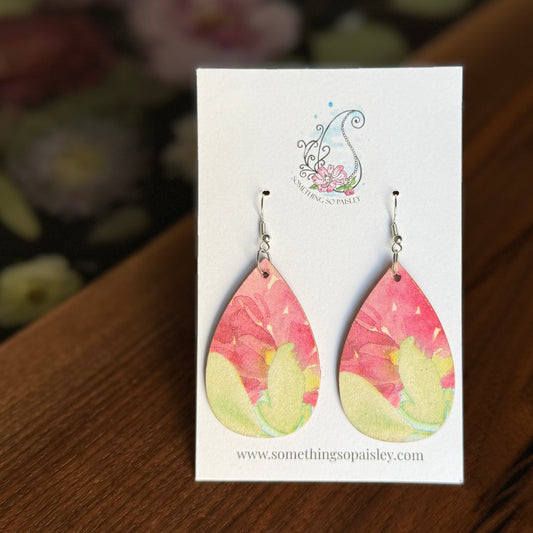 Watercolor Peony Teardrop Earrings