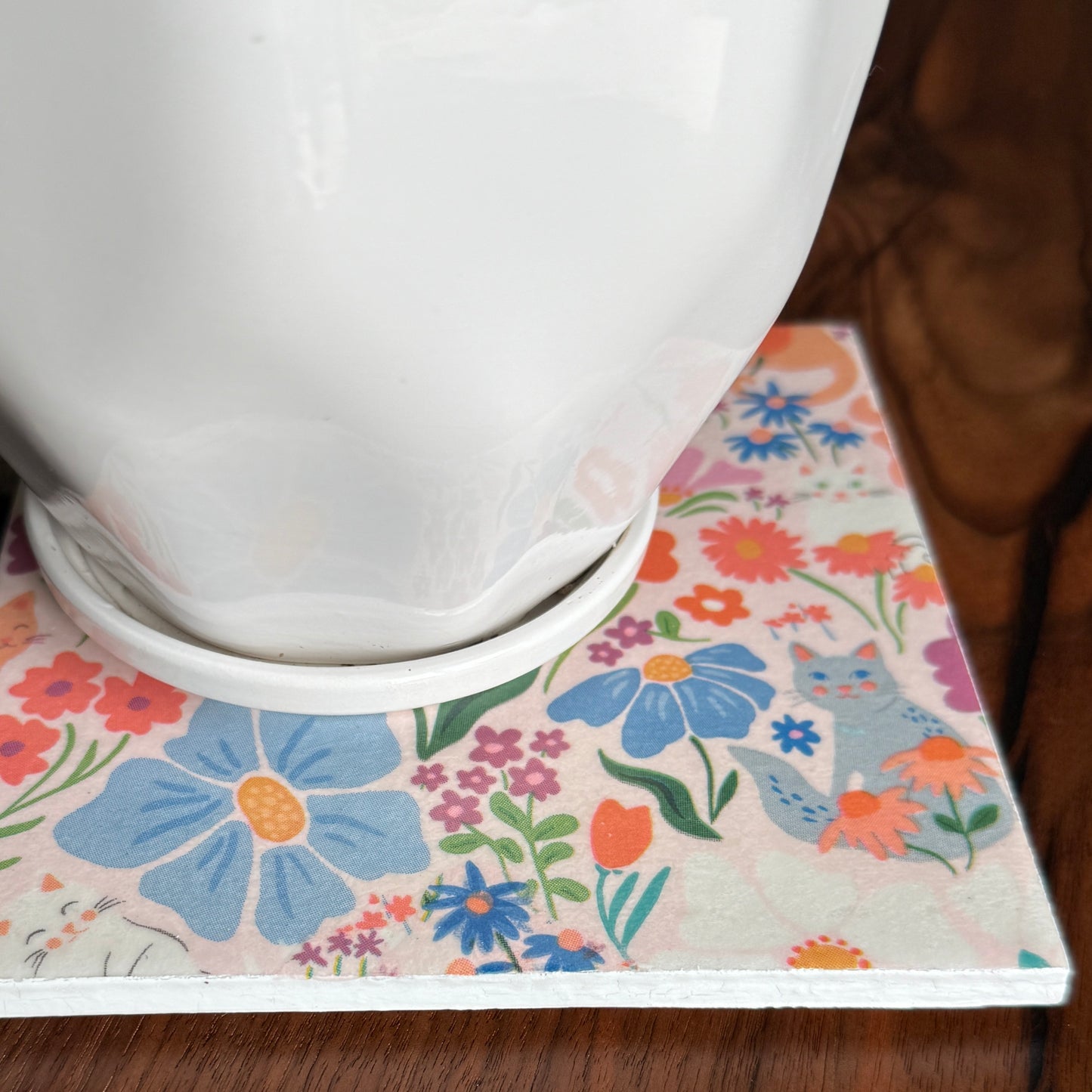 Purr-fect Floral Ceramic Trivet