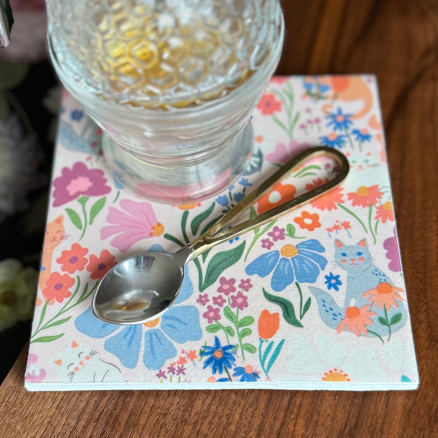 Purr-fect Floral Ceramic Trivet