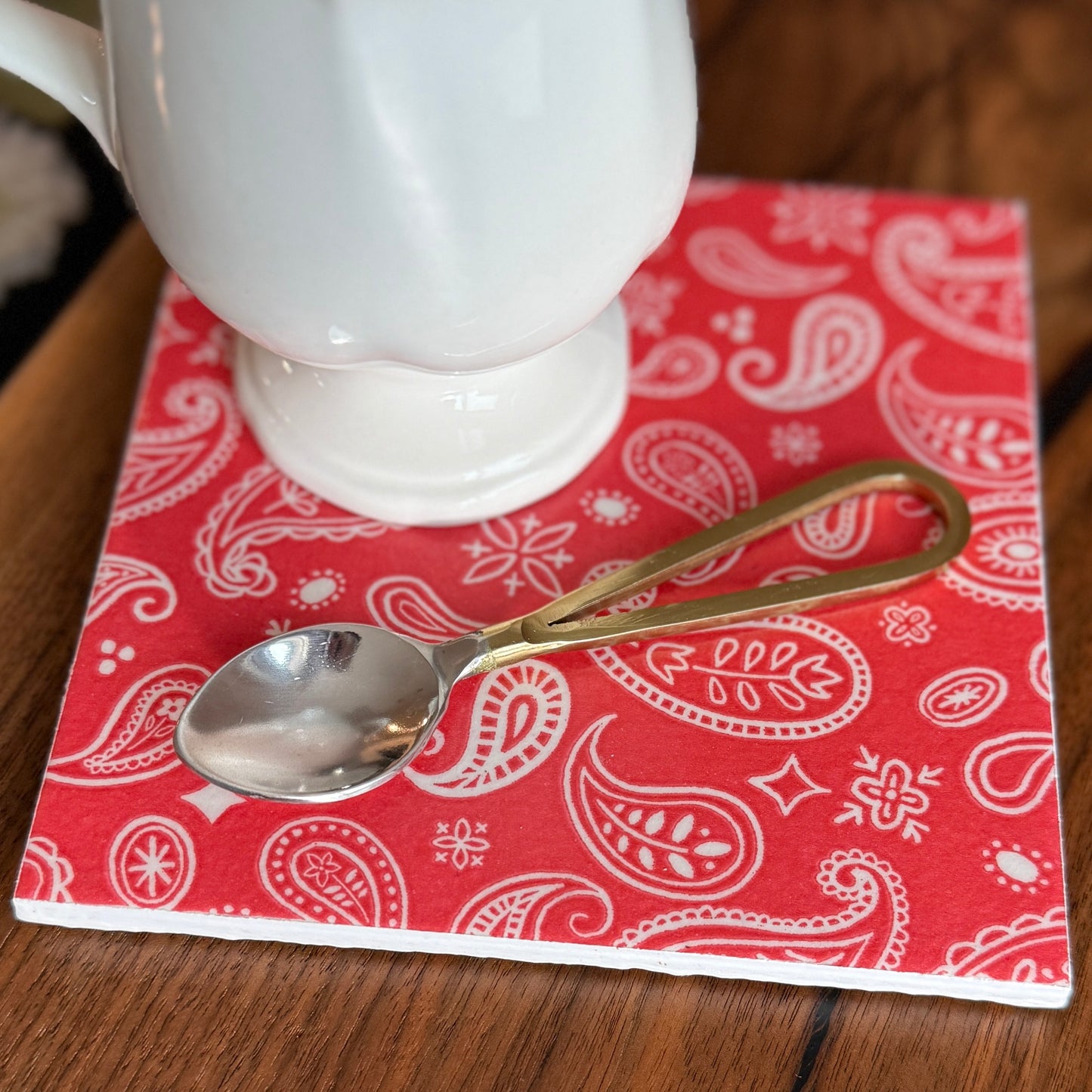 Red Paisley Ceramic Trivet