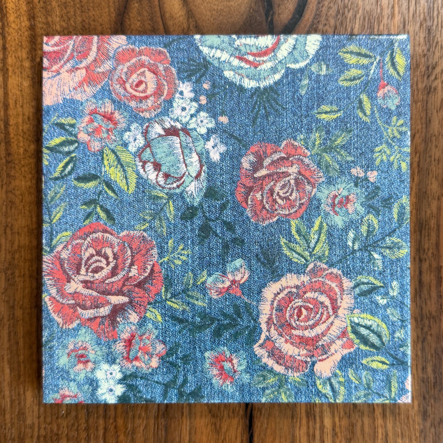 Embroidered Denim Ceramic Trivet
