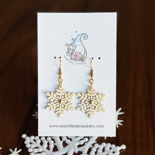 Cream Glitter & Gold Snowflake Earrings #76