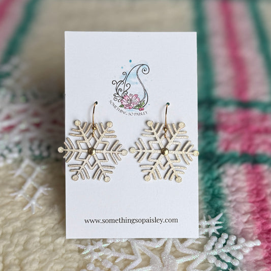 Cream Glitter & Gold Snowflake Earrings #78