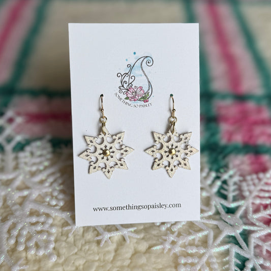 Cream Glitter & Gold Snowflake Earrings #79