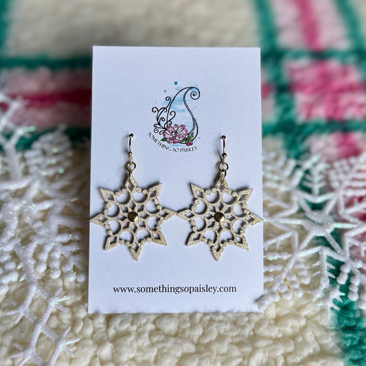 Cream Glitter & Gold Snowflake Earrings #80