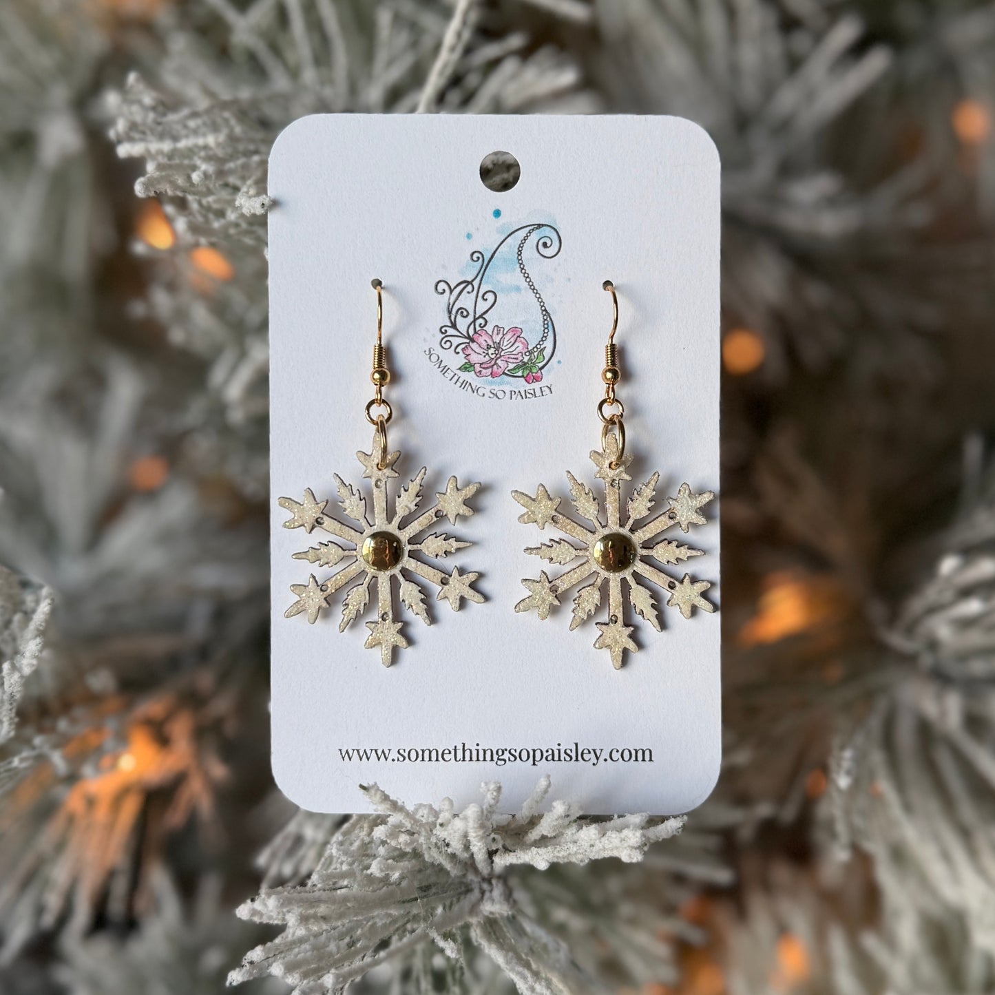Pearly Glitter Snowflake Earrings #11