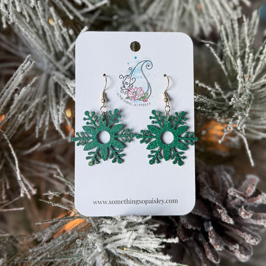 Emerald Glitter Snowflake Earrings #14