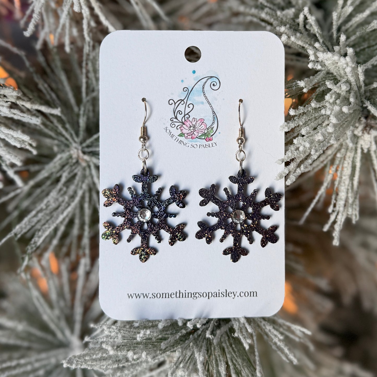 Iridescent Glitter Snowflake Earrings #16