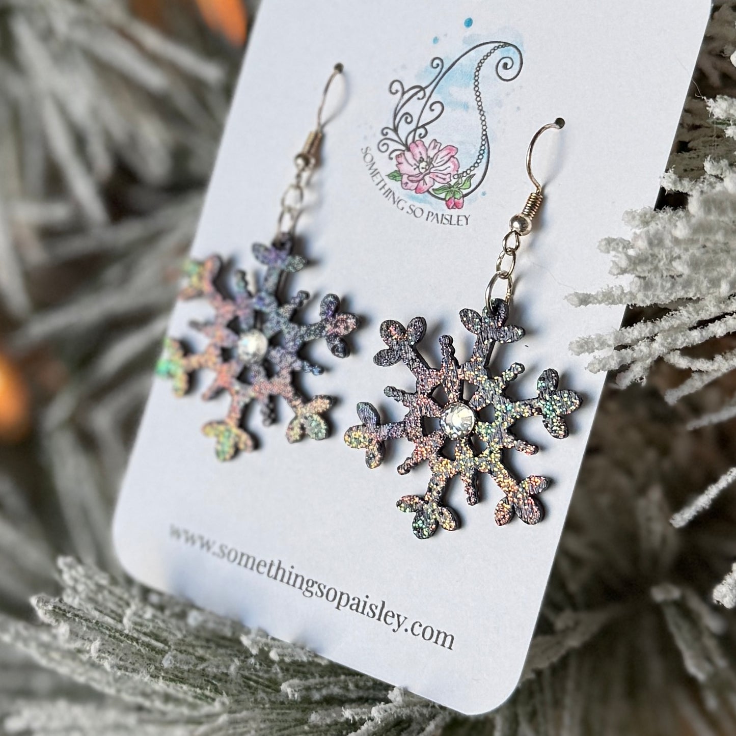 Iridescent Glitter Snowflake Earrings #16
