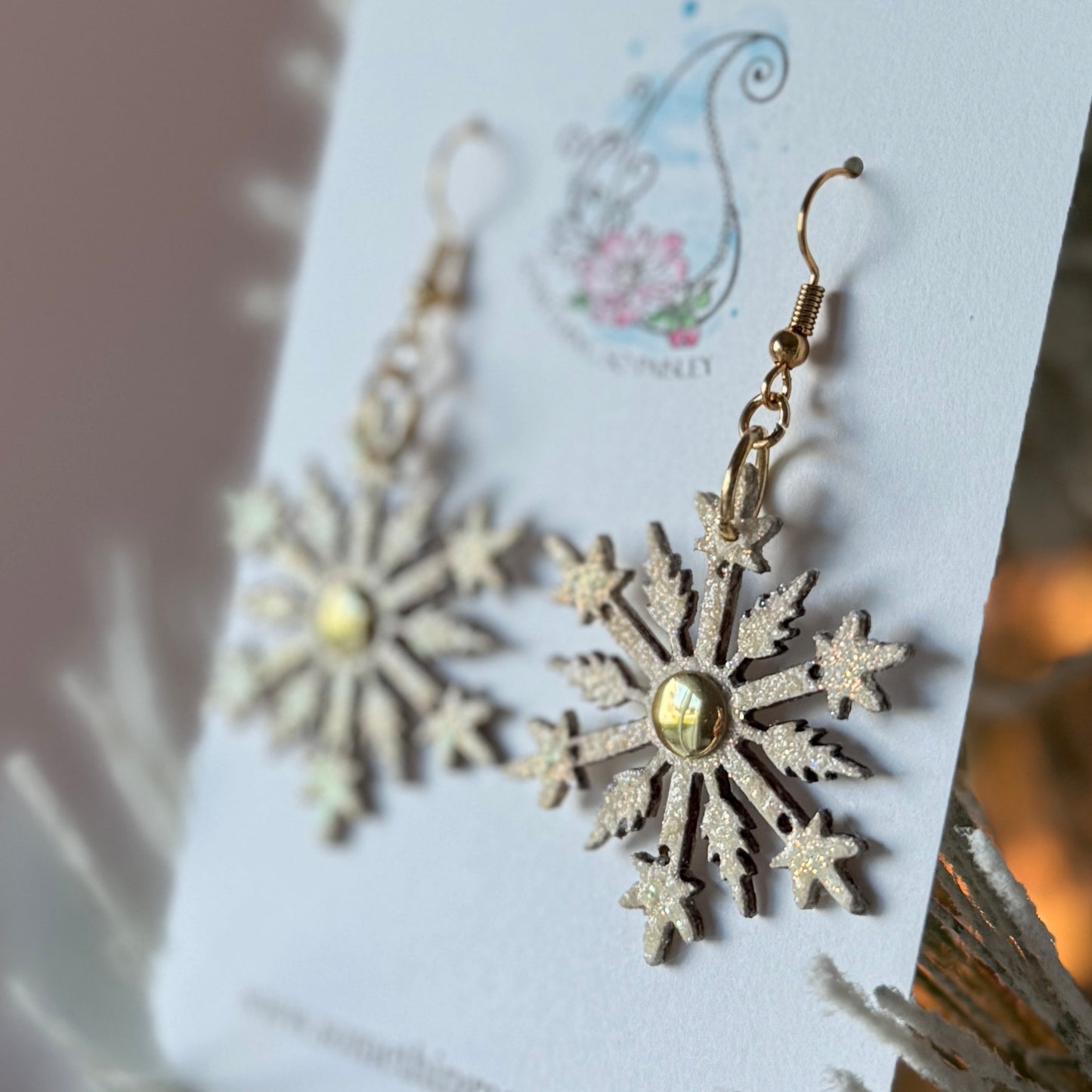 Pearly Glitter Snowflake Earrings #11