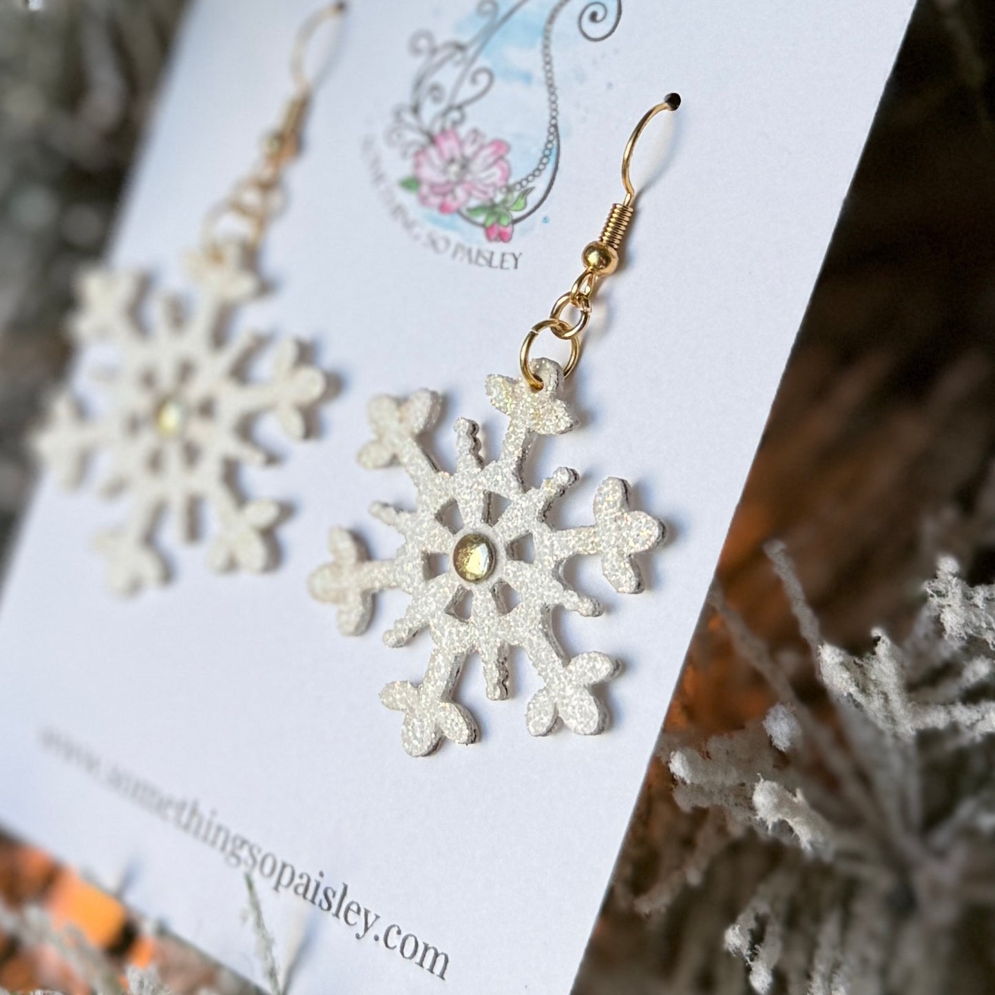 Pearly Glitter Snowflake Earrings #13