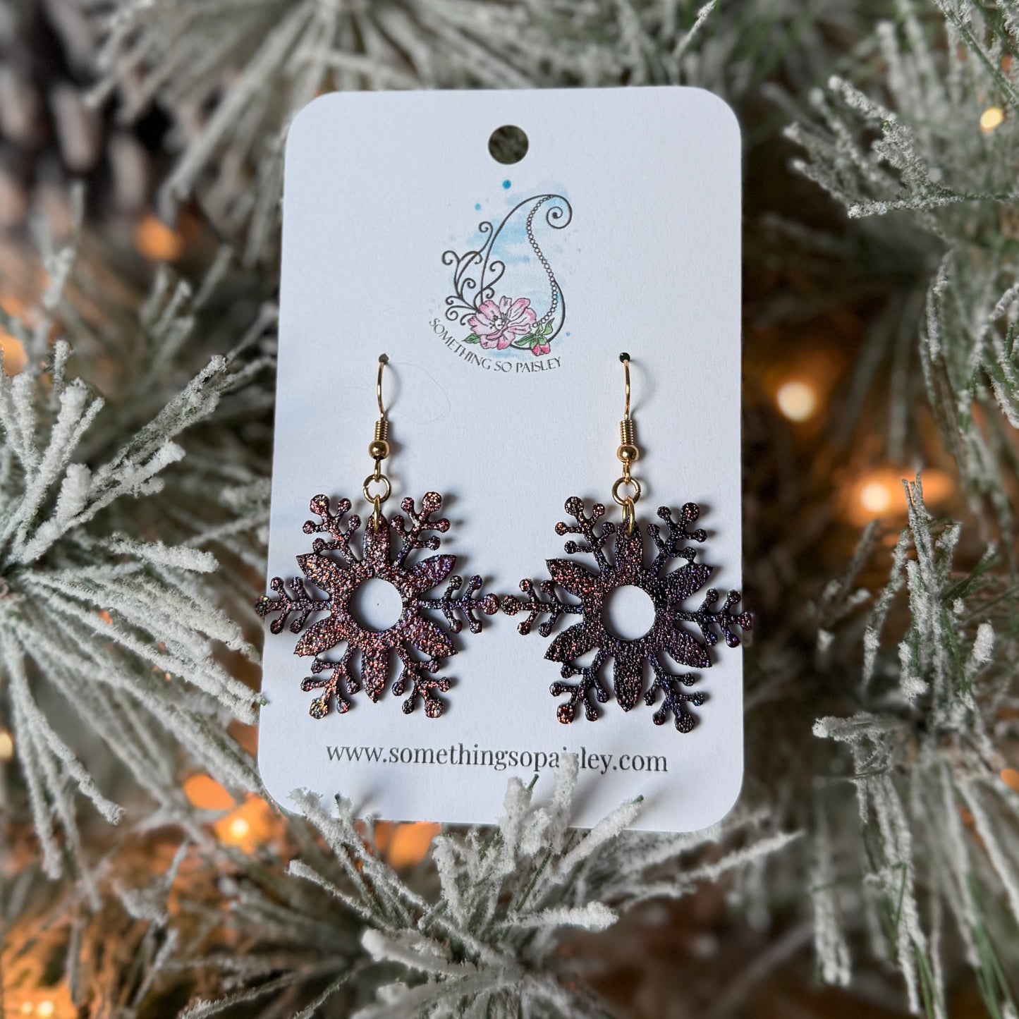 Crimson Glitter Snowflake Earrings #18