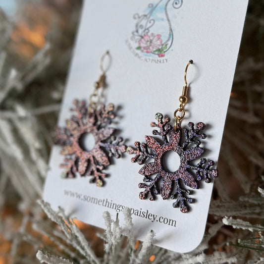 Crimson Glitter Snowflake Earrings #18