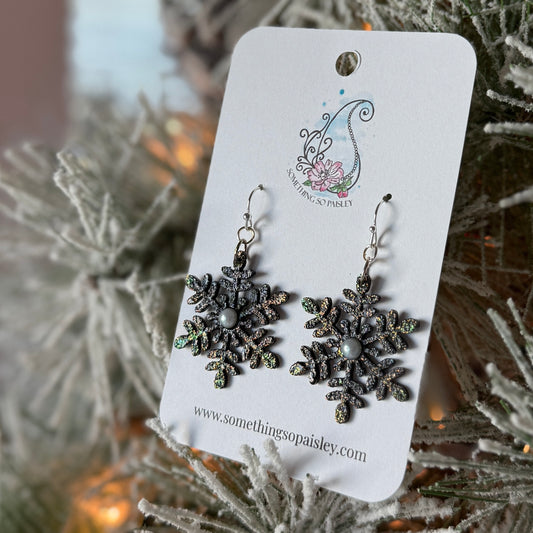 Iridescent Glitter Snowflake Earrings #19
