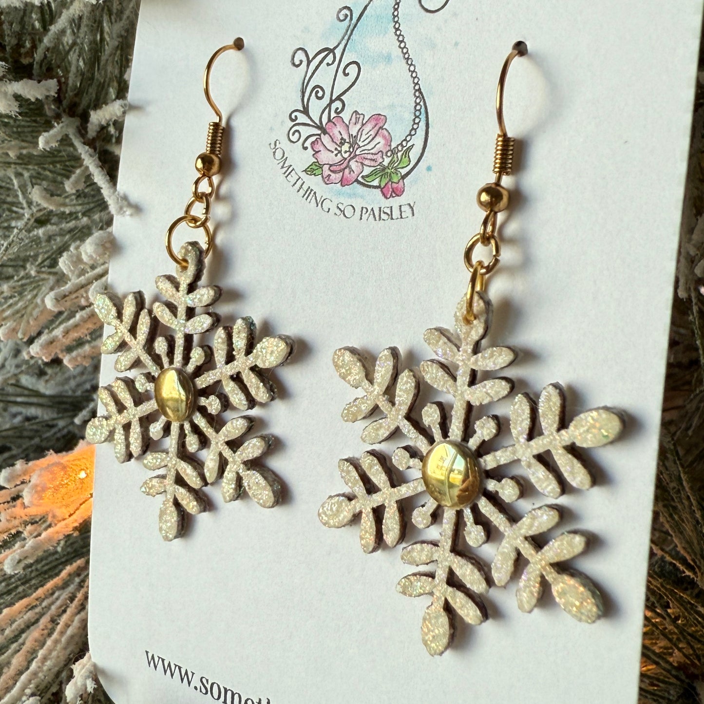 Pearly Glitter Snowflake Earrings #9