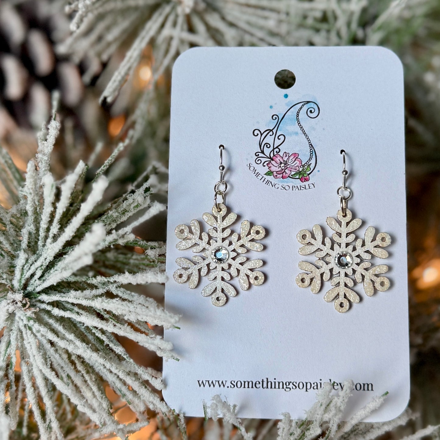 Pearly Glitter Snowflake Earrings #4