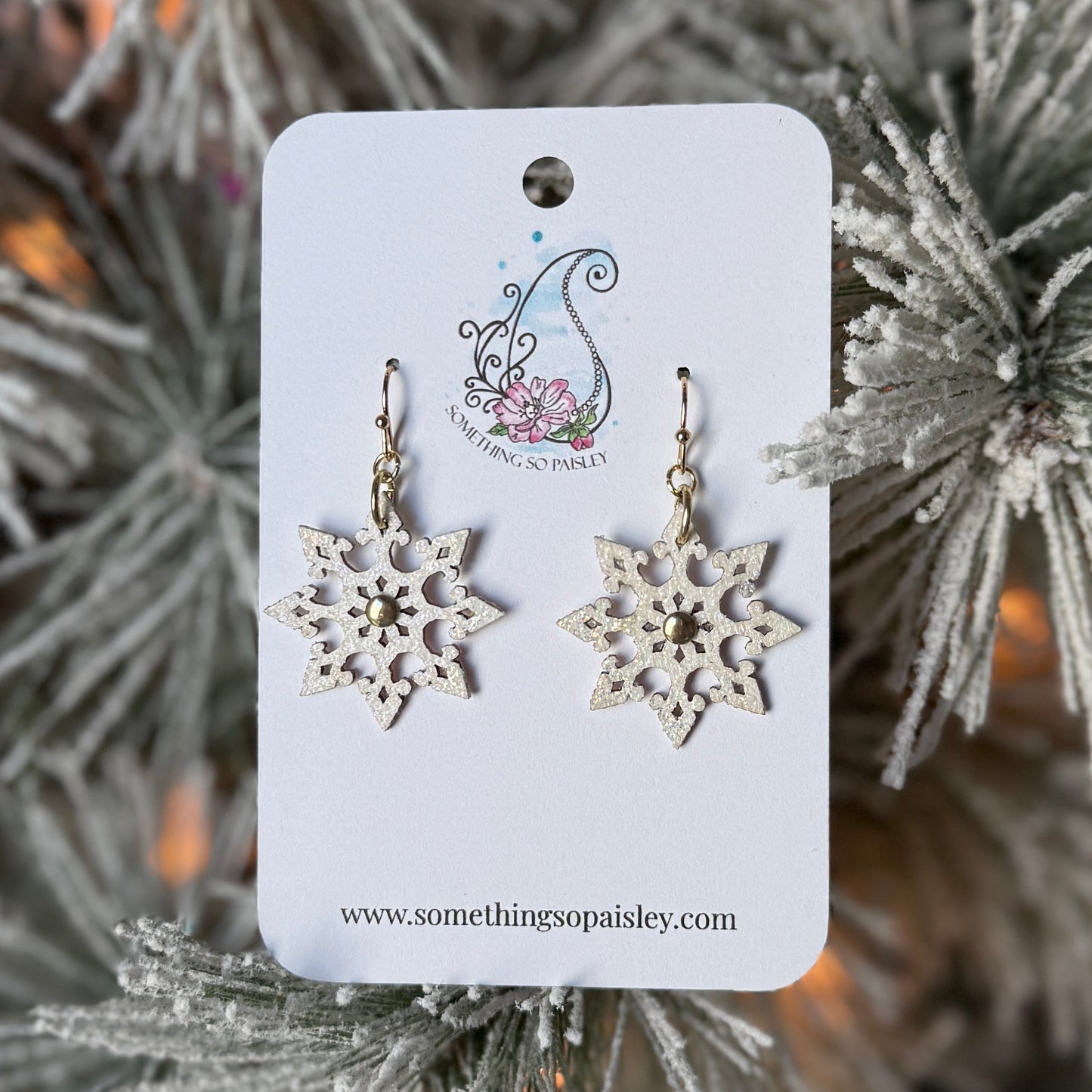 Pearly Glitter Snowflake Earrings #6