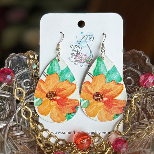 Orange Floret Teardrop Earrings