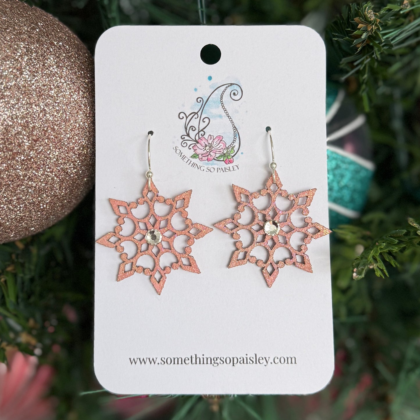 Soft Pink Shimmer Snowflake Earrings #35