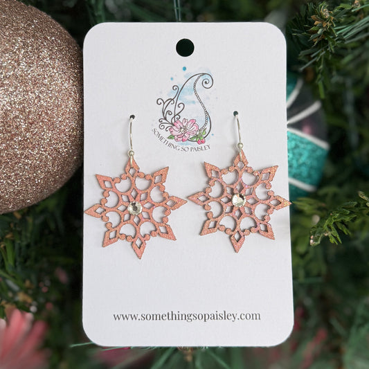 Soft Pink Shimmer Snowflake Earrings #35