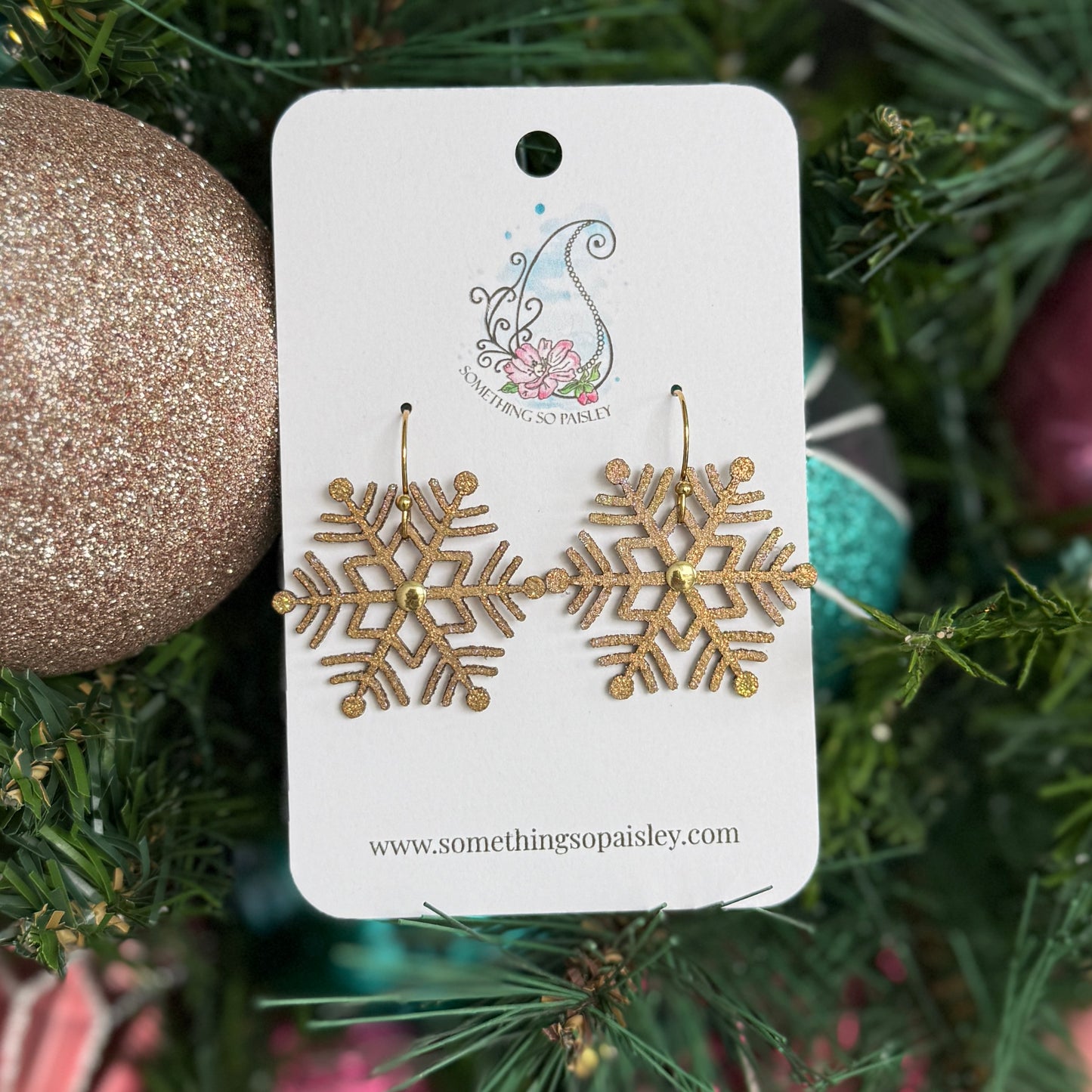 Gold Shimmer Snowflake Earrings #37