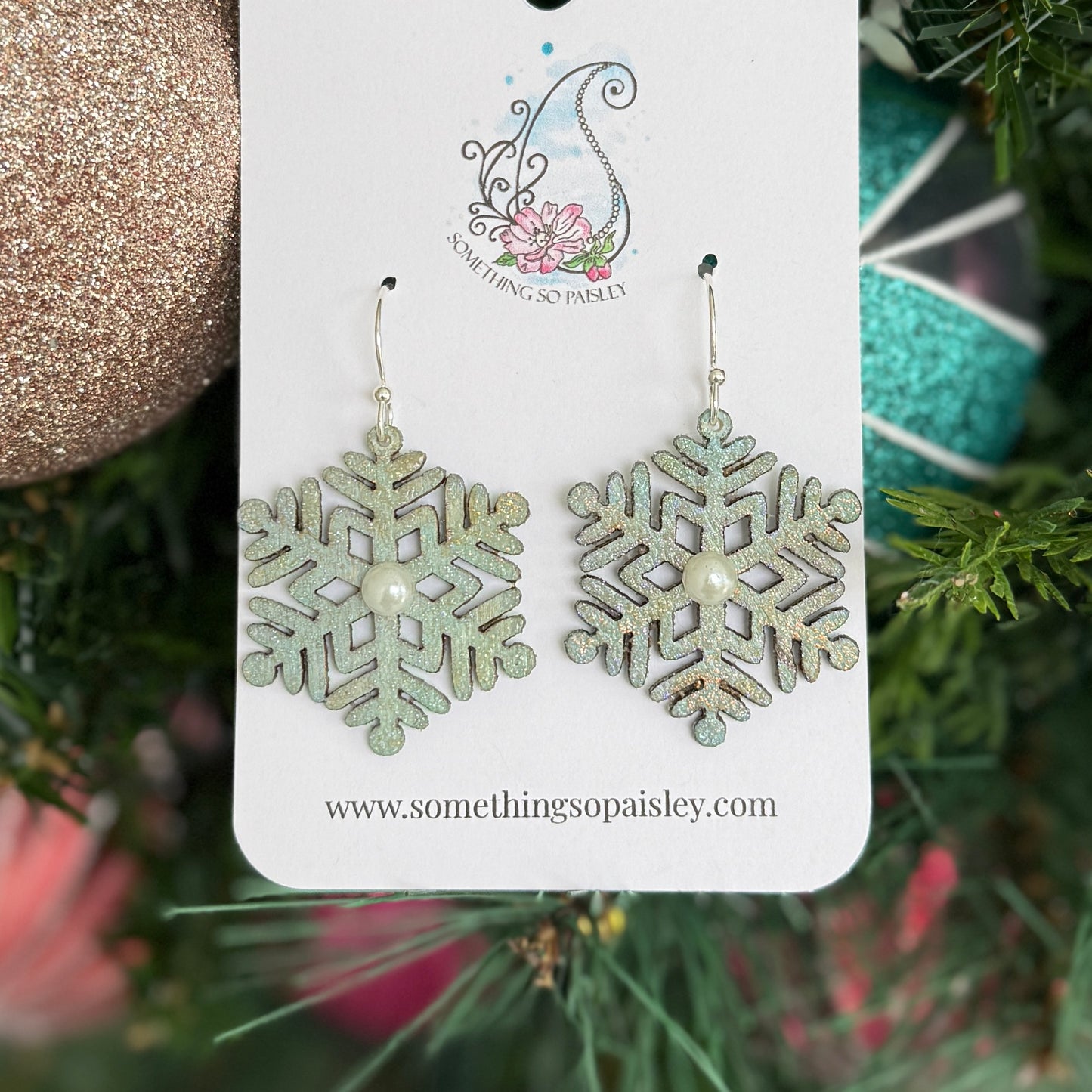 Frosty Blue Pearl Snowflake Earrings #26
