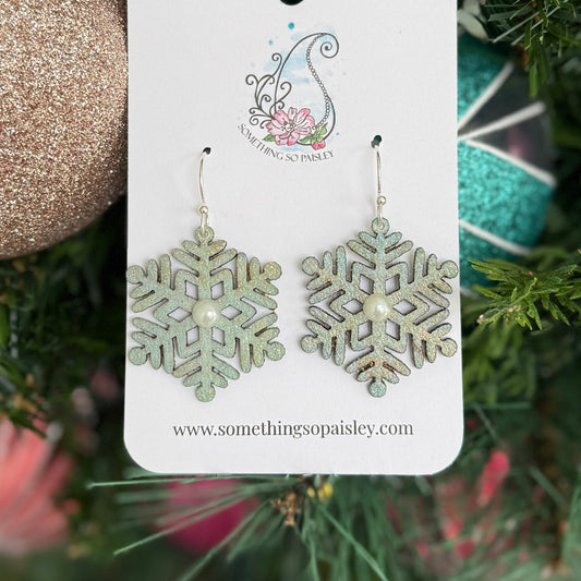 Frosty Blue Pearl Snowflake Earrings #26