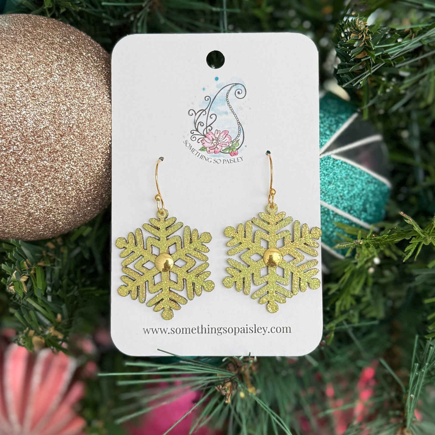 Icy Lime Snowflake Earrings #24