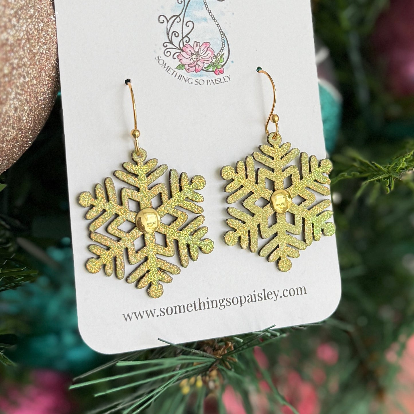 Icy Lime Snowflake Earrings #24