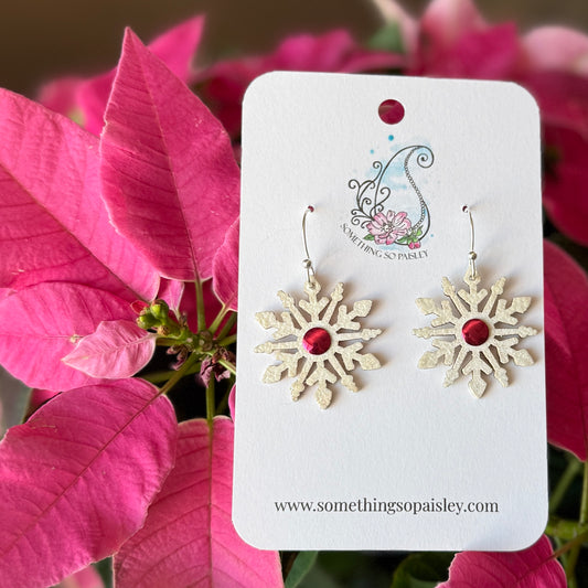Pearly Glitter Pink Snowflake Earrings #38