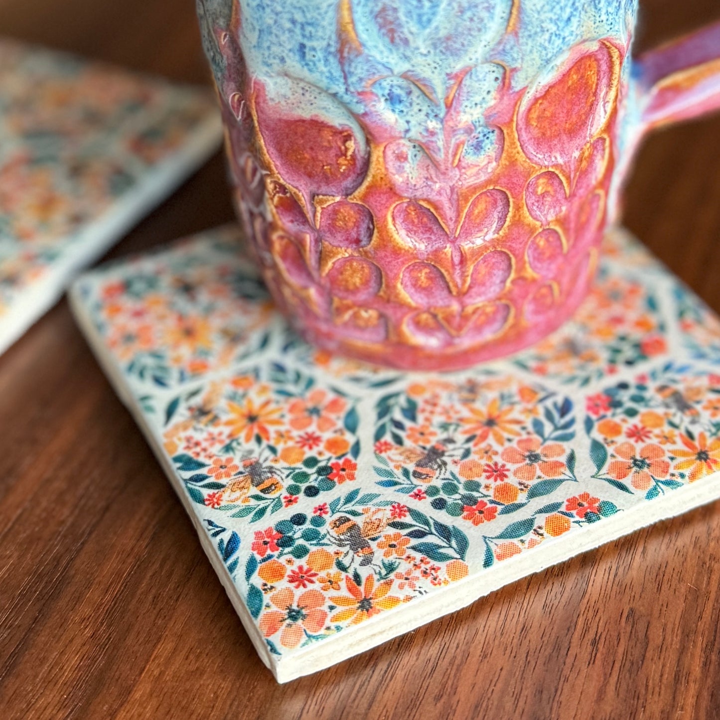 Bees & Blossoms Ceramic Coaster Set