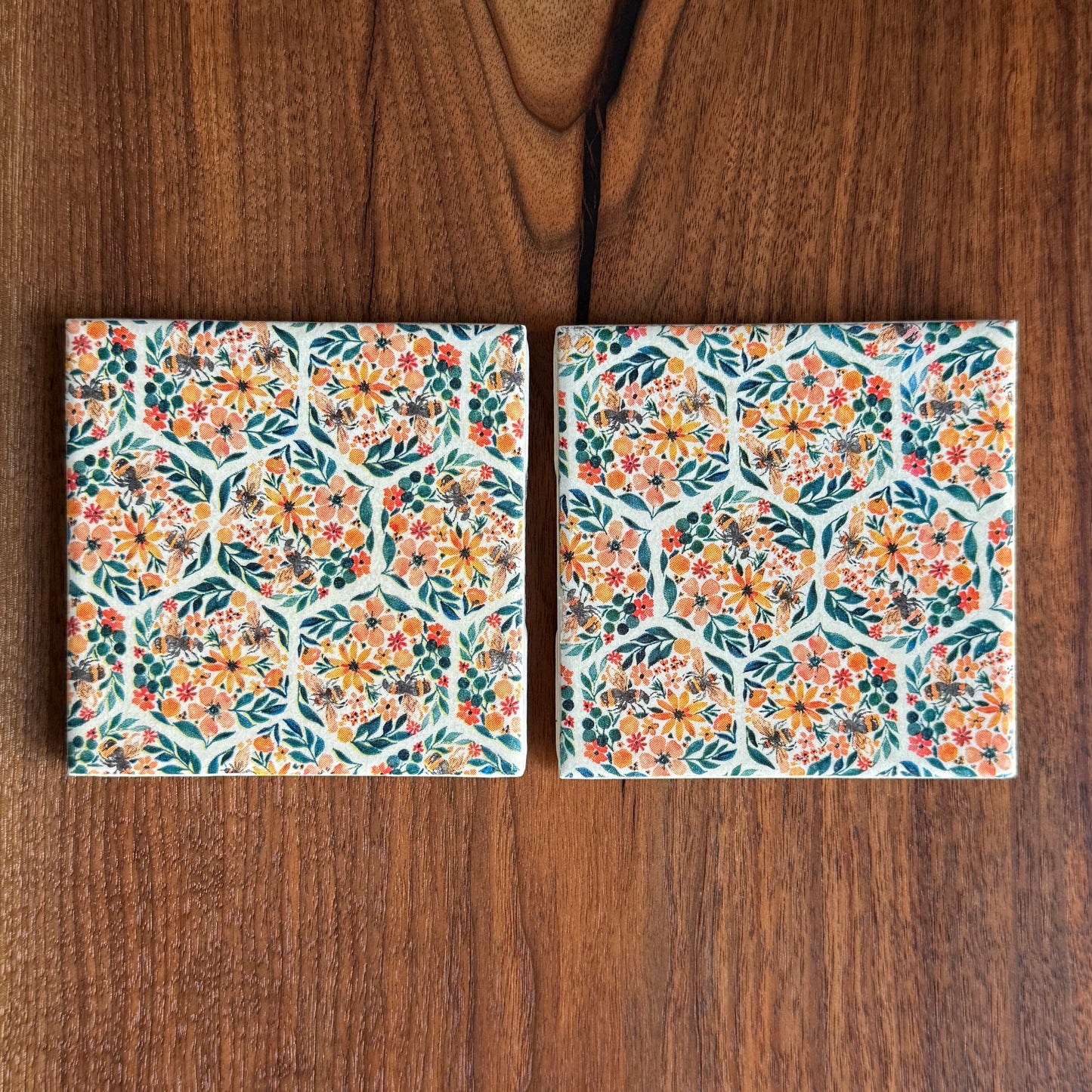 Bees & Blossoms Ceramic Coaster Set