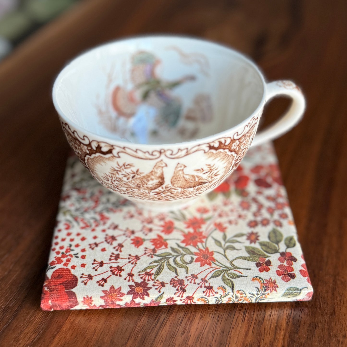 Rustic Warm Floral Ceramic Coaster