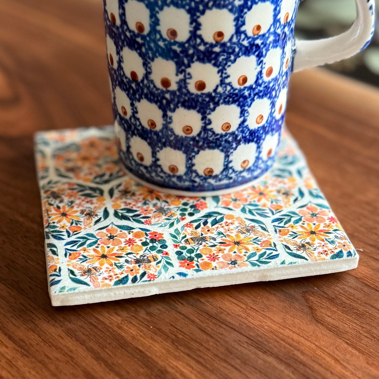 Bees & Blossoms Ceramic Coaster