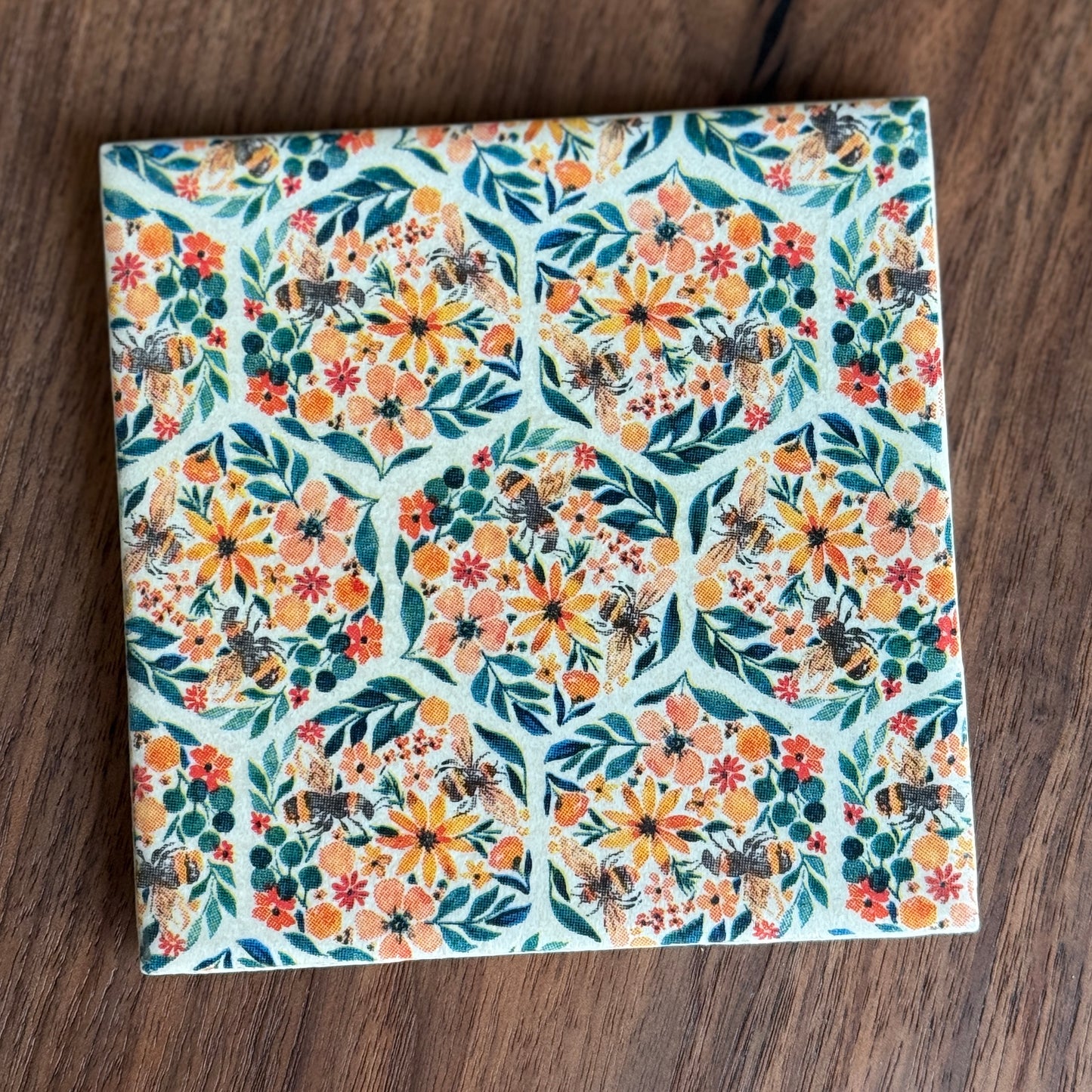 Bees & Blossoms Ceramic Coaster Set