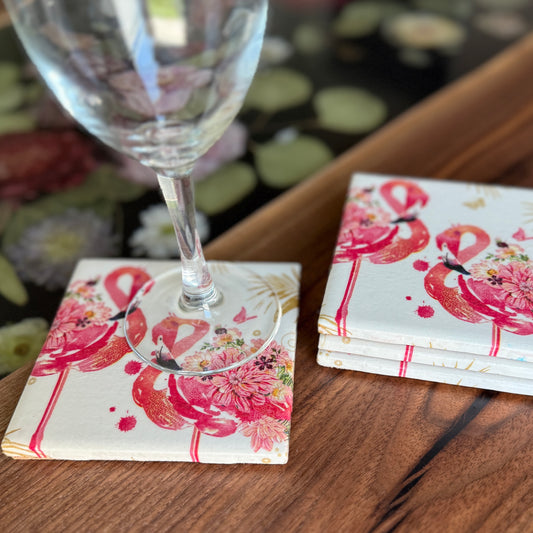 Floral Flamingos Ceramic Coaster Set